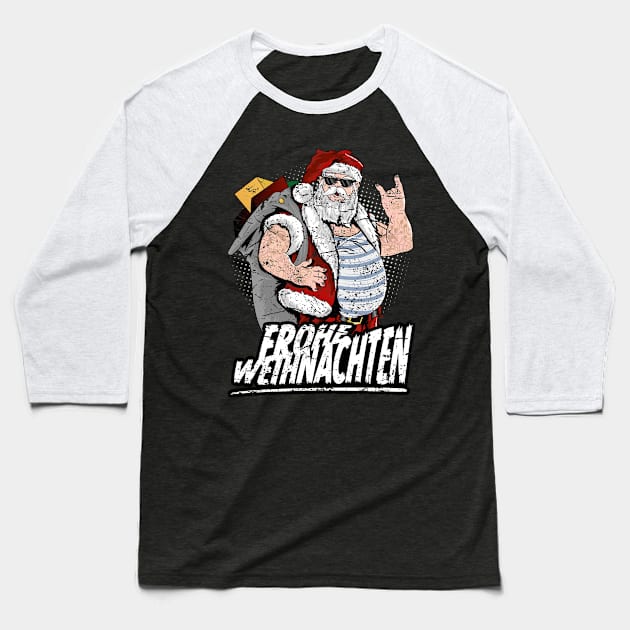 Frohe Weihnachten cool tattooed santa claus with sunglasses Baseball T-Shirt by RockabillyM